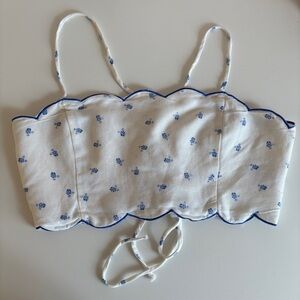 White and Blue Floral Crop Top
